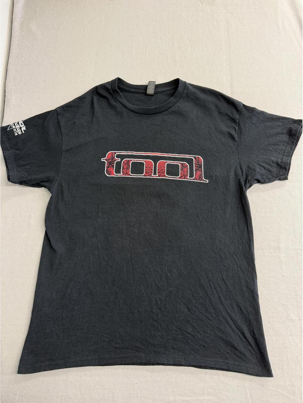 Tool Band Red Pattern Logo T-shirt Red Swirl Art on Back - L